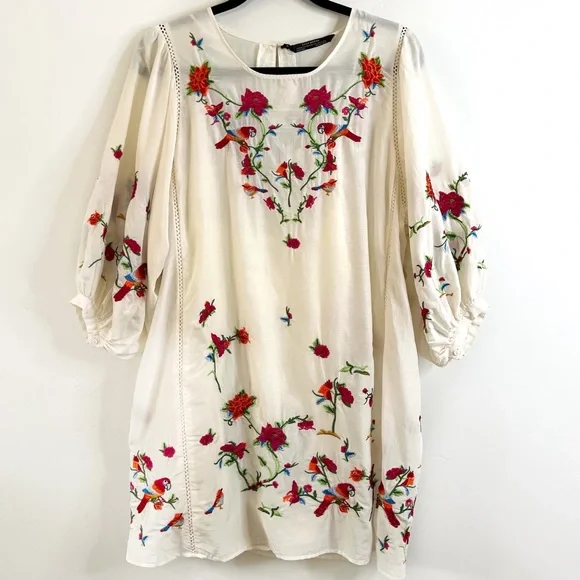 zara embroidered silk dress Blue -Zara Silk embroidered dress – Galocher clothing main image 0